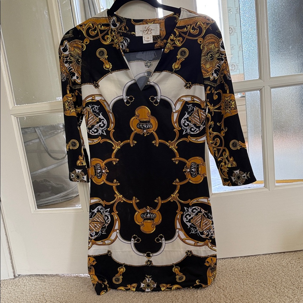 JB by Julie Brown Black and Gold Baroque Dress